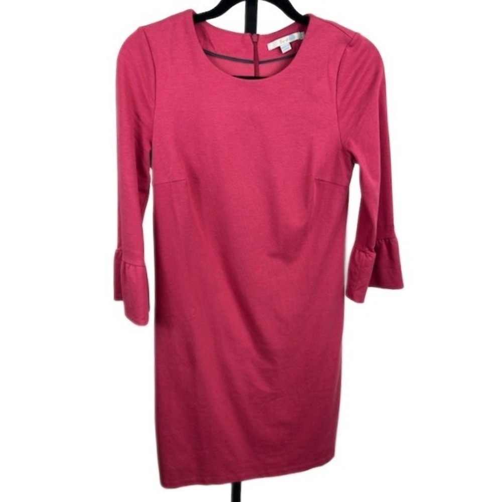 Boden Shift Dress Women's Size 6 Pink Cotton Blend Bell 3/4 Sleeve Knee Length